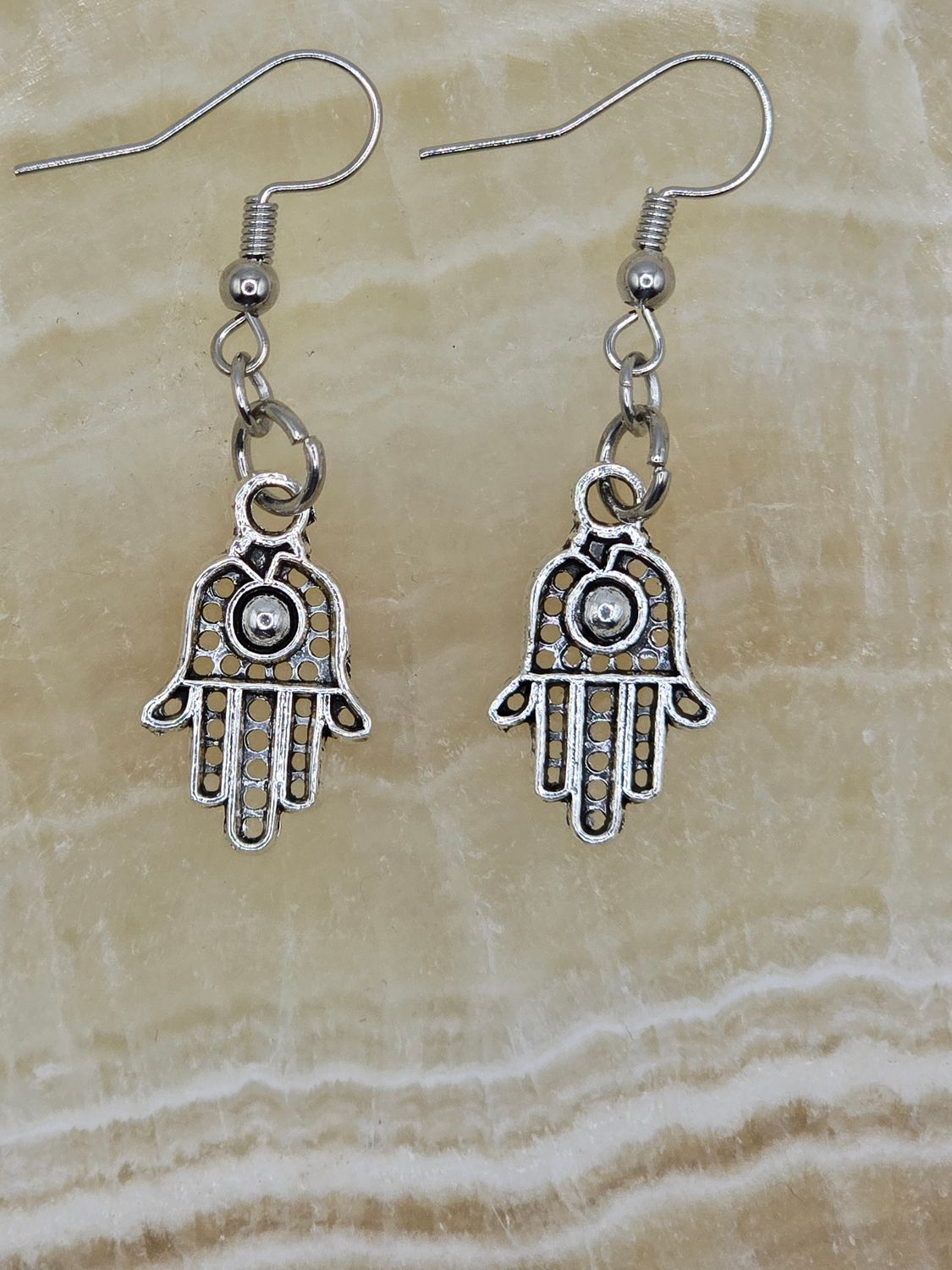 Palm Light – Silver Hamsa Dangle Earrings