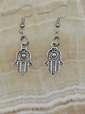 Palm Light – Silver Hamsa Dangle Earrings