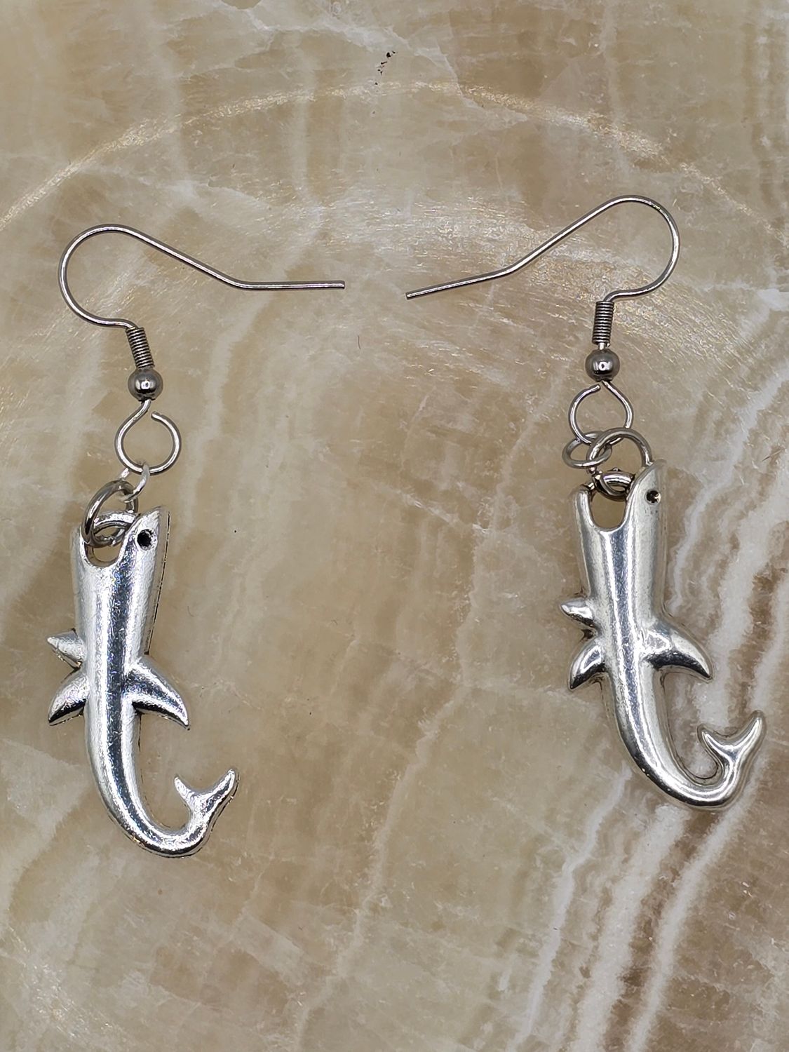 Fin Flick Fancy – Silver Shark Dangle Earrings