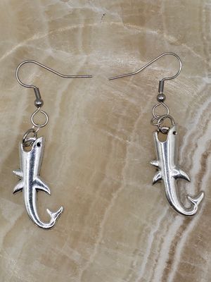 Fin Flick Fancy – Silver Shark Dangle Earrings