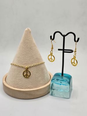 Peace, Please! – Gold‑Toned Bracelet &amp; 1.5” Earrings Set