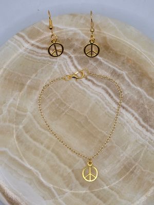 Peace, Please! – Gold‑Toned Bracelet &amp; 1.5” Earrings Set