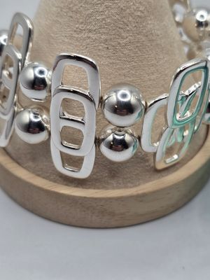 Silver Geometry – Bead &amp; Link Bracelet + 1.5” Earrings Set