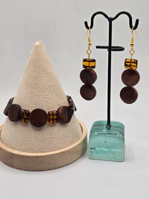 Autumn Geometry – Wood &amp; Acrylic Bracelet &amp; Earring Set