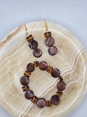 Autumn Geometry – Wood &amp; Acrylic Bracelet &amp; Earring Set