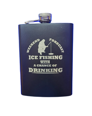 Weekend Forecast” Ice Fishing Flask – Ready to Ship or Fully Personalized