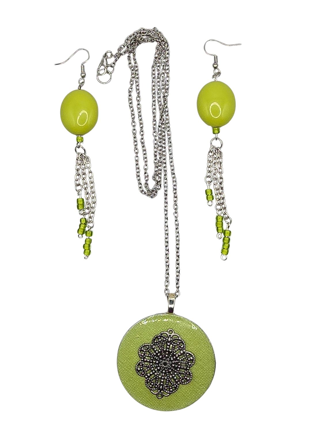 Lime Bloom Necklace &amp; Earring Set
