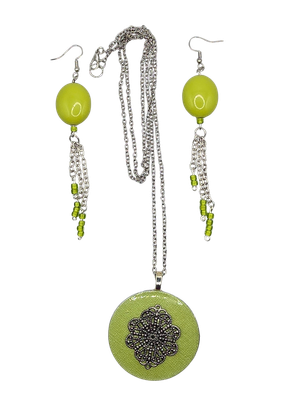 Lime Bloom Necklace &amp; Earring Set