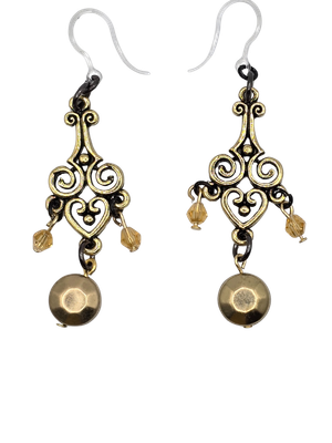 Claire’s Collection: Golden Scroll &amp; Amber Drop Earrings