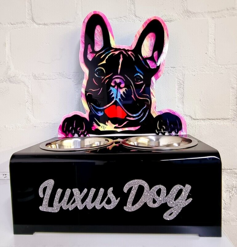Futter Bar Station Napf Pop Art personalisiert wetterbeständig Mops Westi Bully