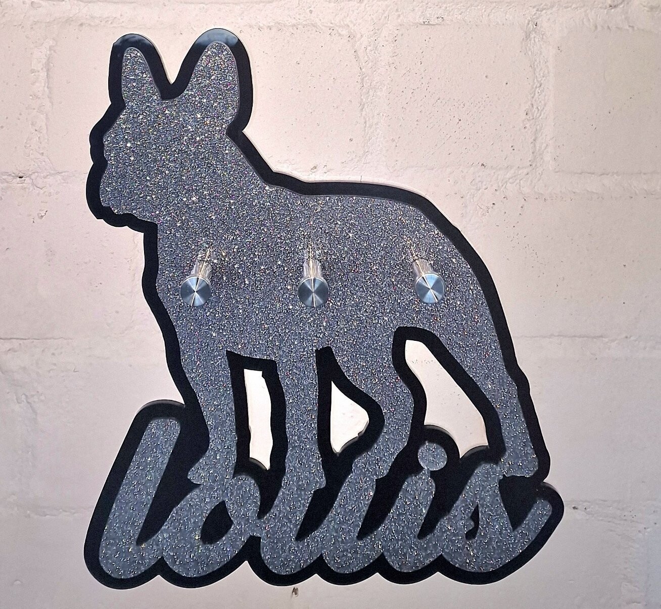 Französische Bulldogge Leinenparkplatz Leinenhalter Hundegarderobe Glitzer Personalisiert