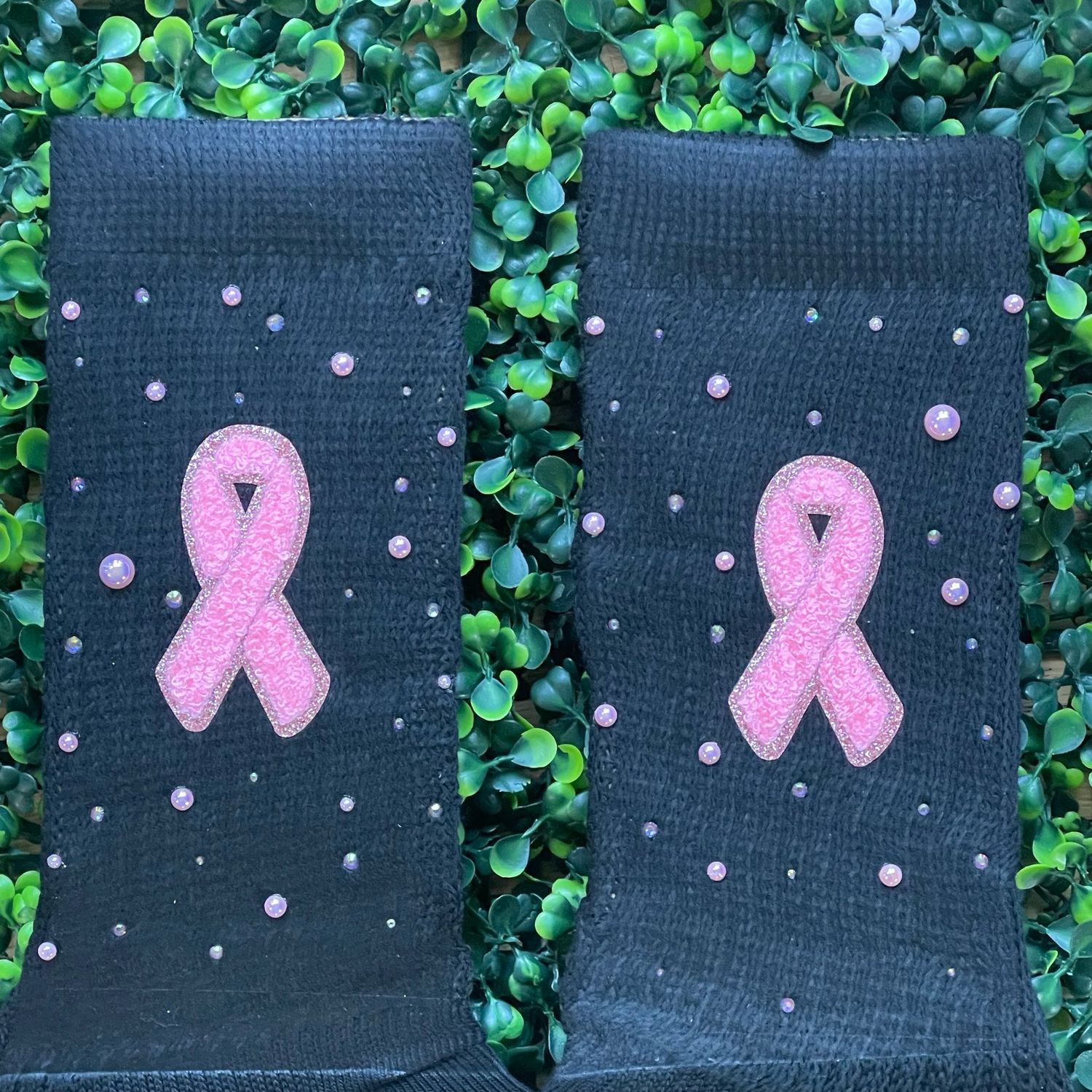 Chenille Breast Cancer Ribbon Slouch Socks (BLACK)