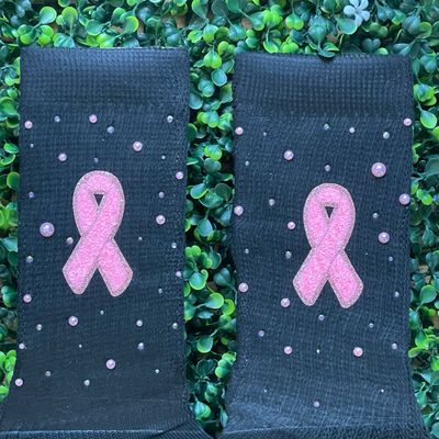 Chenille Breast Cancer Ribbon Slouch Socks (BLACK)