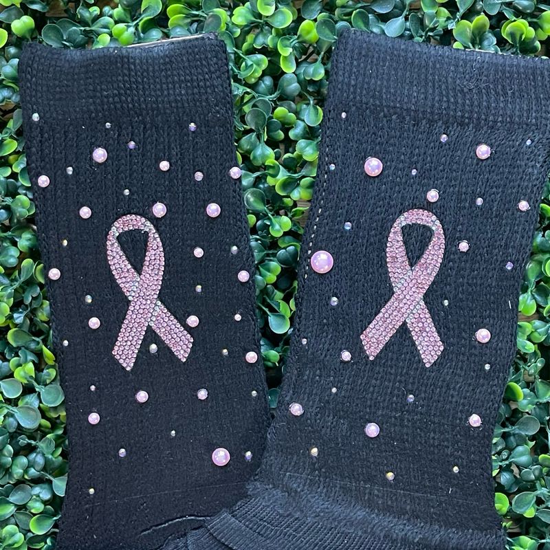 Bling Breast Cancer Ribbon Slouch Socks (BLACK)