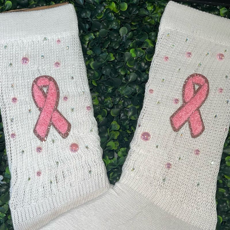 Chenelle Breast Cancer Ribbon Slouch Socks (WHITE)