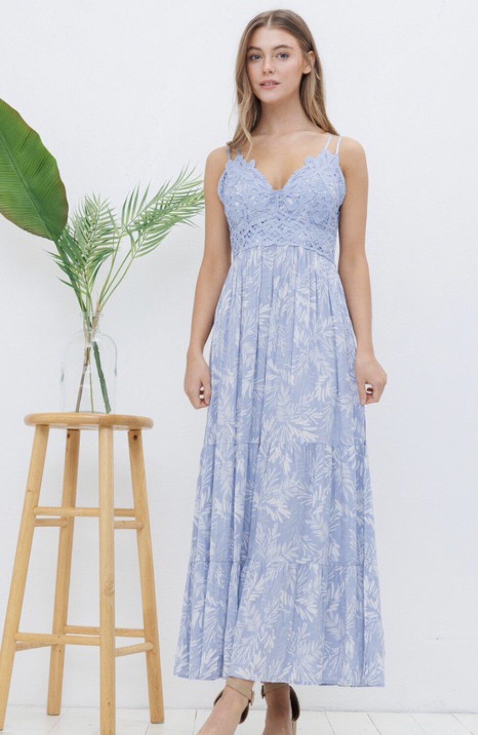 Tropical Blue Bralette Maxi Dress