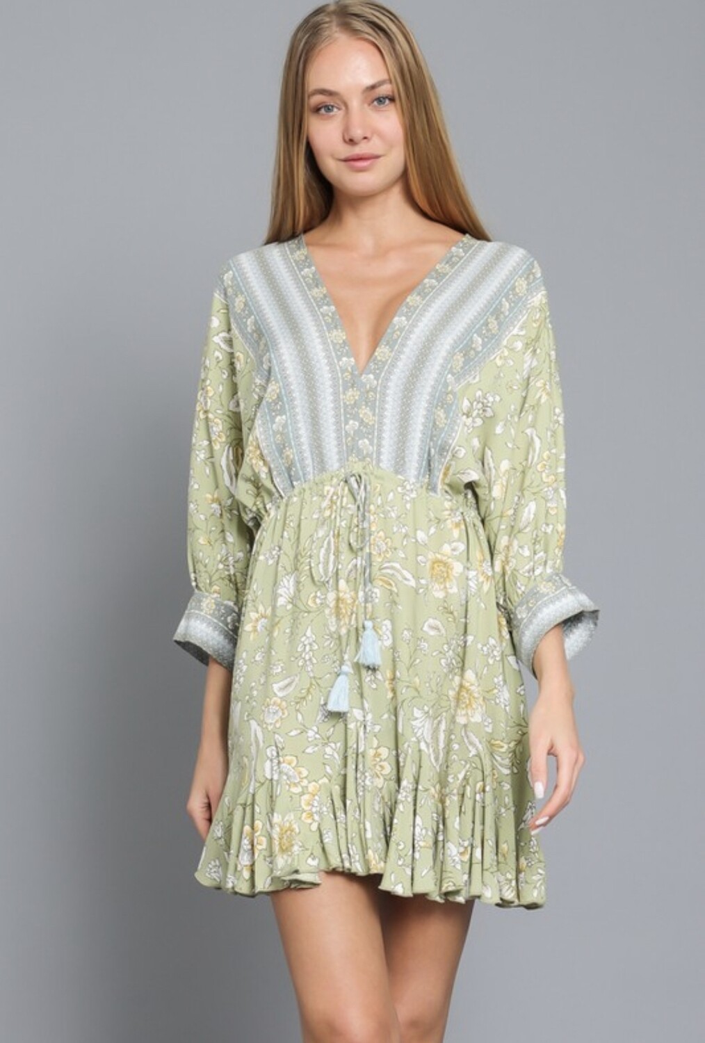 Sage Kimono Sleeve Dress