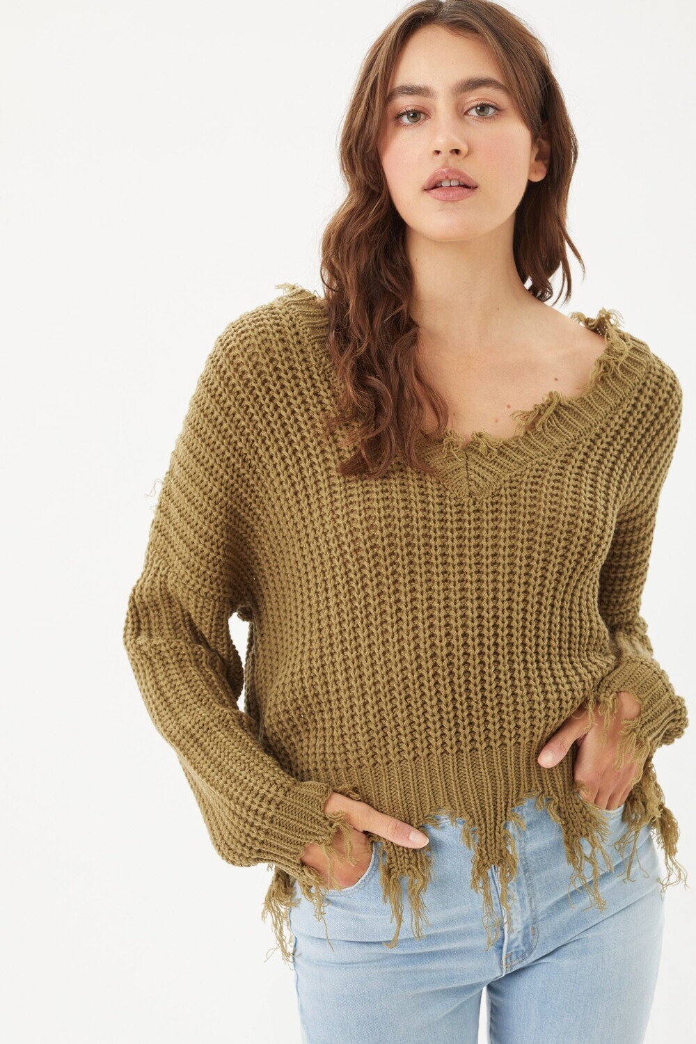 Olive Oil Distressed Sweater