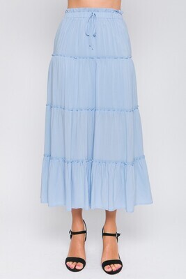 Blue Ruffle Midi Skirt