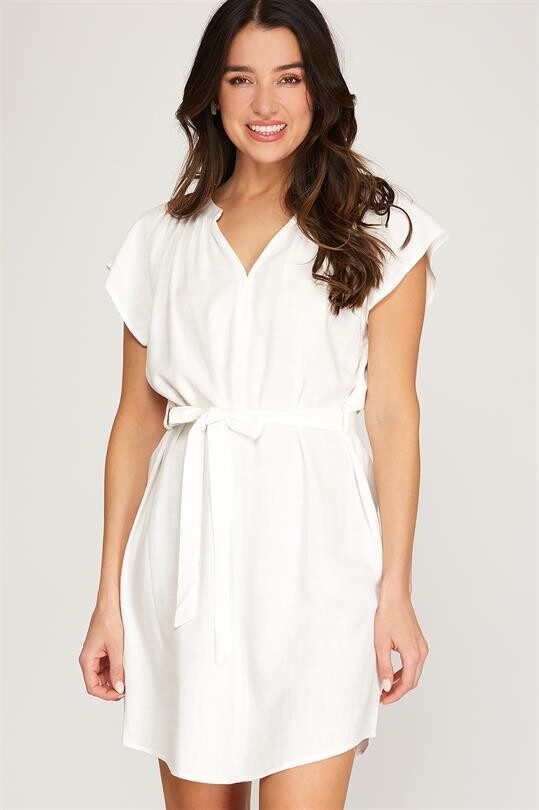 White Linen Woven Dress