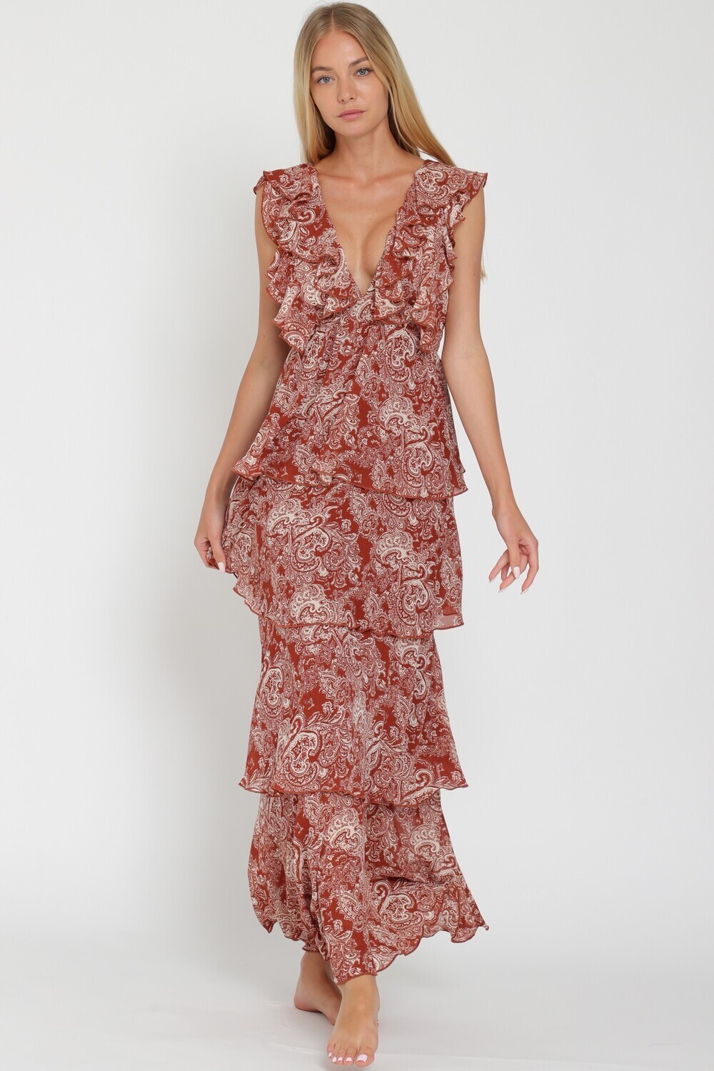 Rust Tiered Maxi Dress