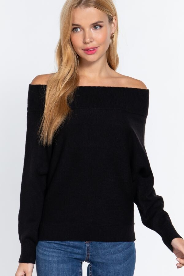 Black Dolman Ribbed Sweater