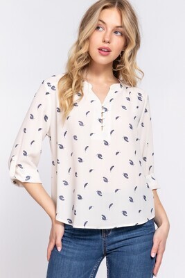 Feather Print Button Top