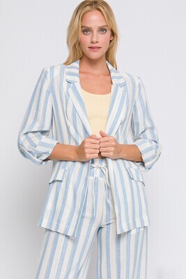 Blue Linen Striped Blazer