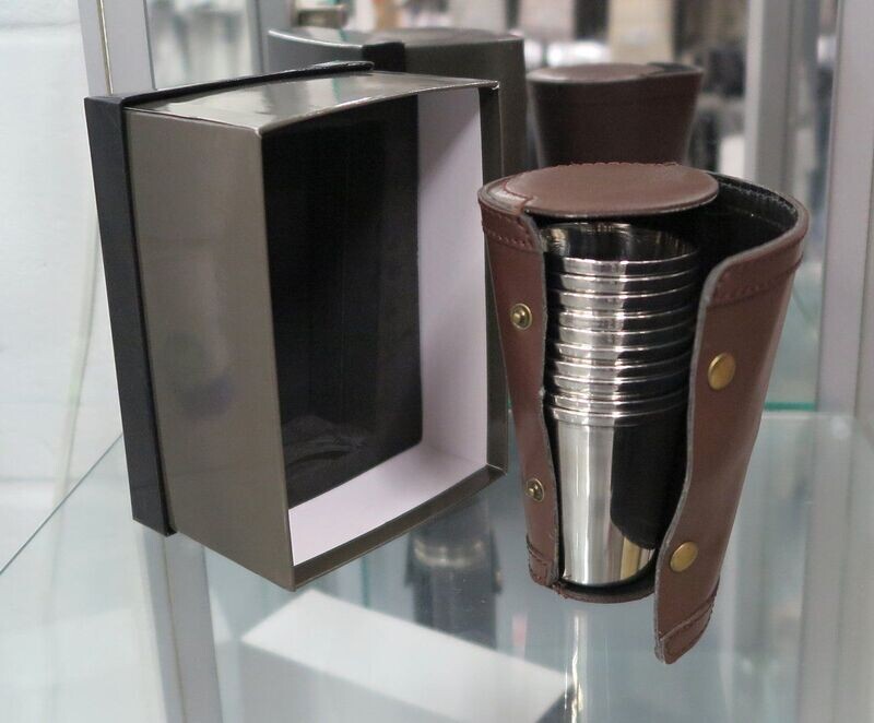 10 Numbered Stirrup Cups in Leather Case