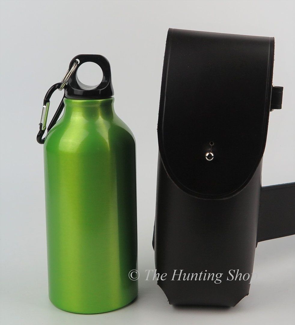 Black English Leather Saddle Case with Flask 550ml Nearside