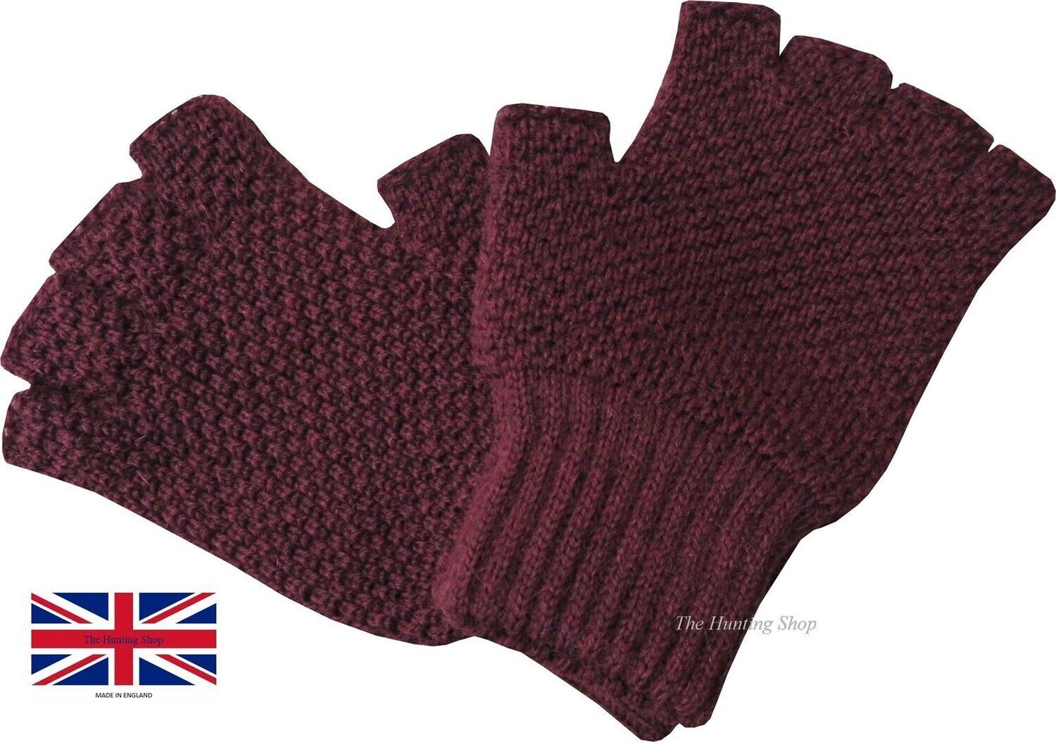 Half Finger, Burgundy, Oiled Wool Hunting Gloves