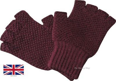 Half Finger, Burgundy, Oiled Wool Hunting Gloves