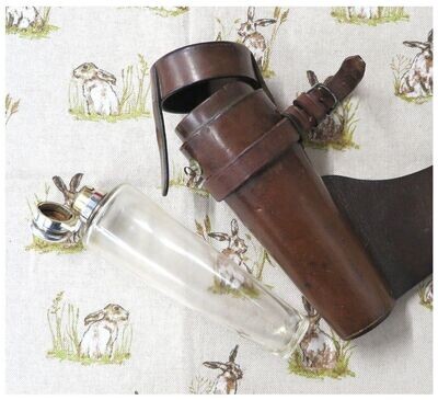 Ladies James Dixon, Conical Glass Flask in Leather Case
