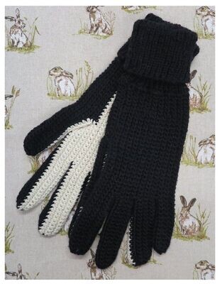 Black & Beige, Crocheted Gloves - Size 9