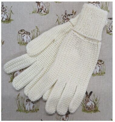 Cream, Crocheted Gloves - Size 9