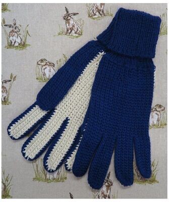 Navy & Beige, Crocheted Gloves - Size 9