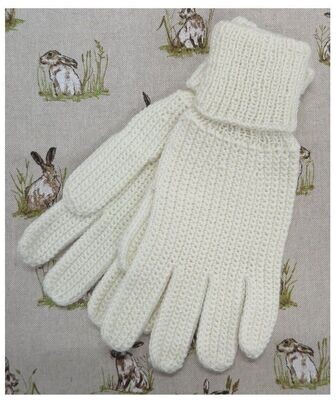 Cream Wool, Crocheted Gloves - Size 9