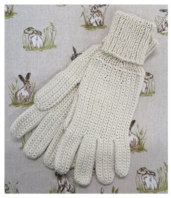 Beige Cotton, Crocheted Gloves - Size 10
