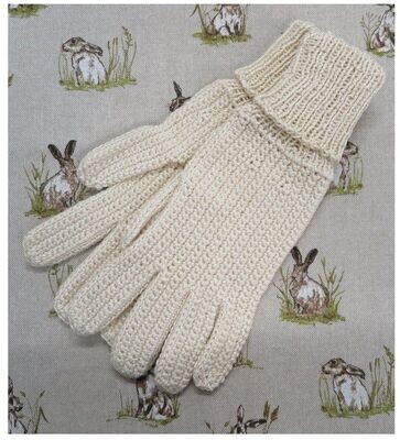 Ecru Cotton, Crocheted Gloves - Size 9