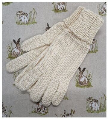 Ecru Cotton, Crocheted Gloves - Size 7
