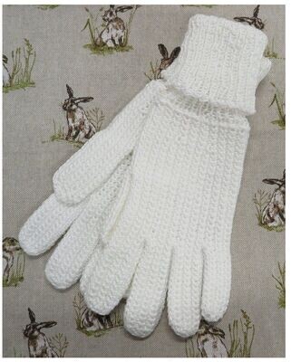 White Cotton, Crocheted Gloves - Size 9