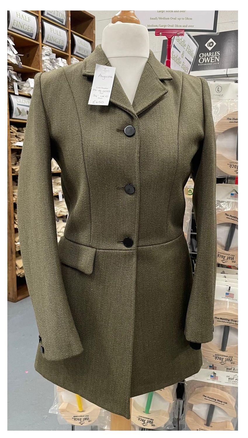 Ladies 40" Lady Gregory, Dark Green Keepers Tweed Hunt Coats
