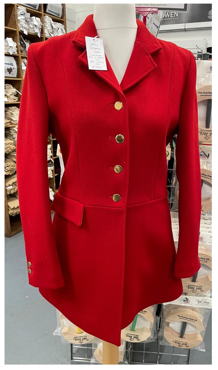 Ladies 42" Lady Gregory, Scarlet 4 Button Hunt Coat