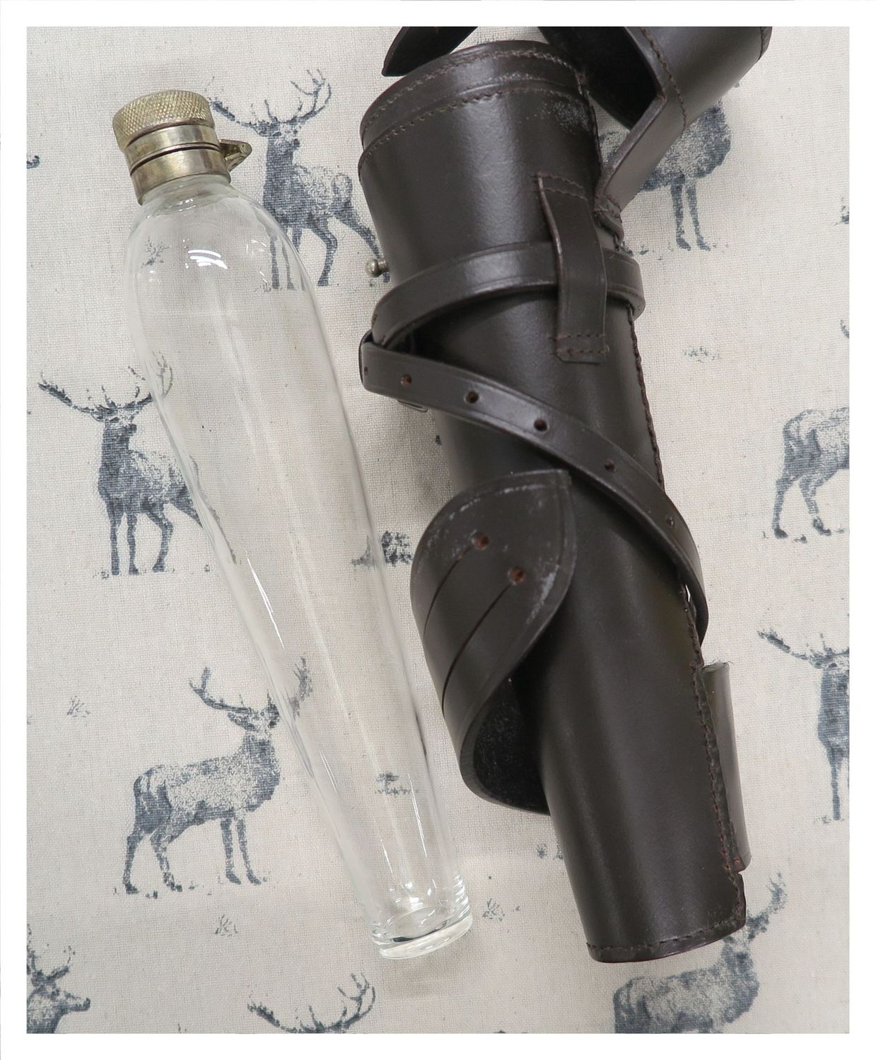 Conical Glass Flask in Brown Leather Case