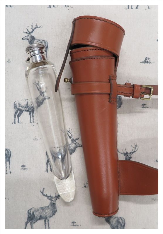 Conical Glass Flask in Brown Leather Case
