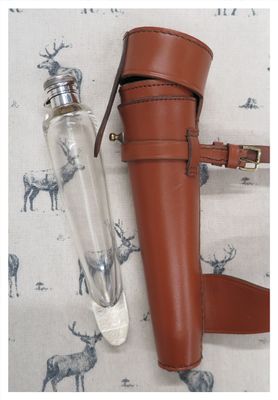Conical Glass Flask in Brown Leather Case