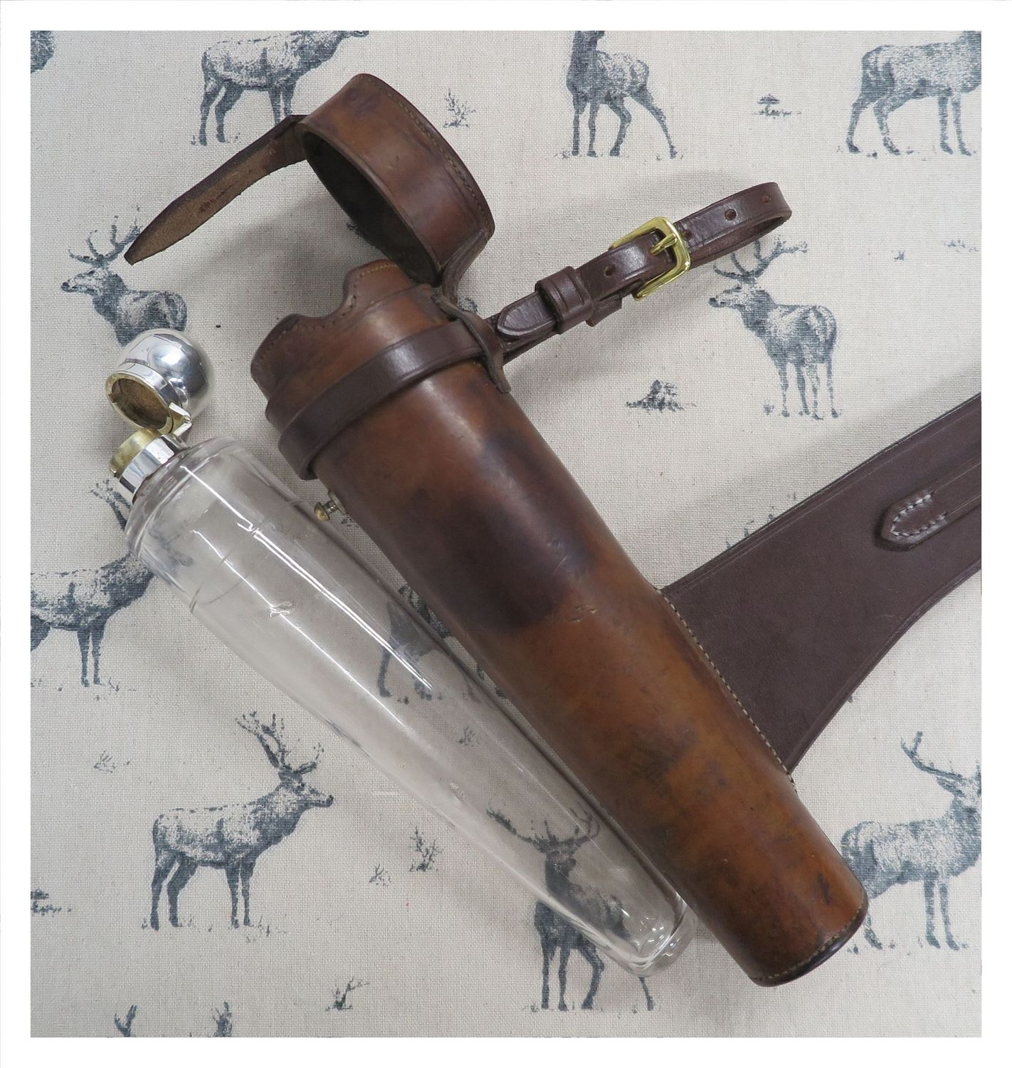 Conical Glass Flask in Brown Leather Case