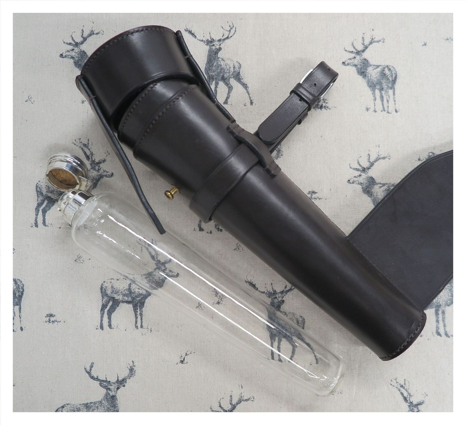 Glass Saddle Flask in Brown Leather Jefferies Case