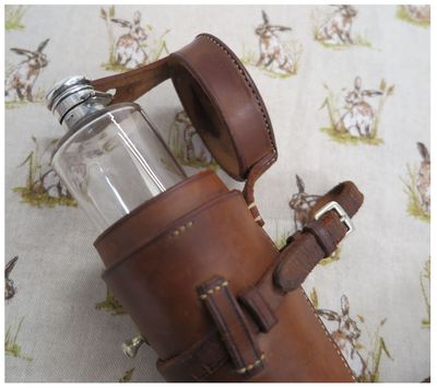 James Dixon Glass Saddle Flask in Brown Leather Case