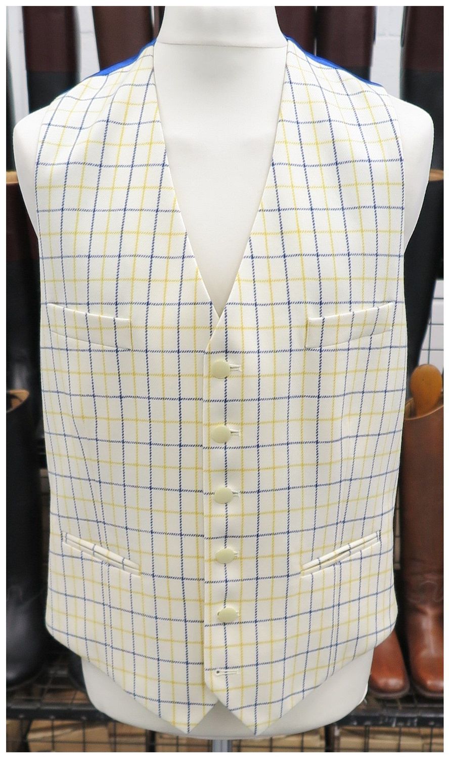 Gents 42" Blue & Gold, Tattersall Check Waistcoat
